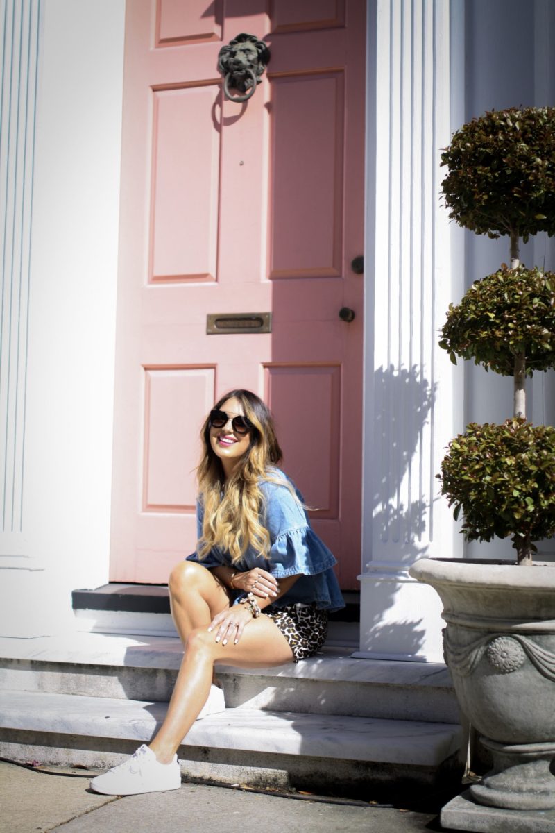 Touring Charleston by bike in the perfect denim top. Read more to see how I styled this top two ways.