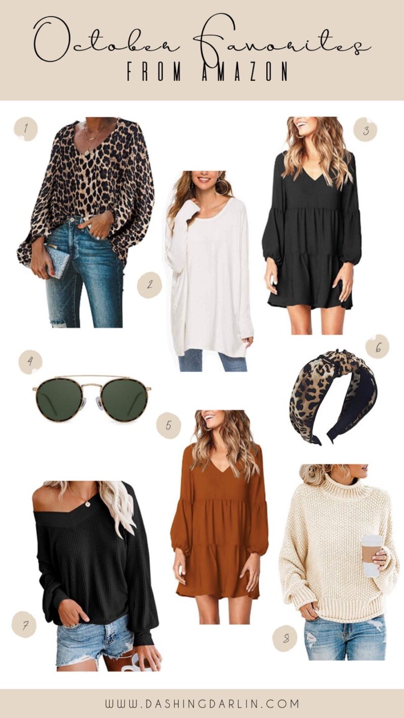 FALL FAVORITES FROM AMAZON ALL UNDER $30. LEOPARD PRINT AND COMFORTABLE SWEATERS ARE MY GO TO FOR FALL STYLE. SHARING SOME RAYBAN DUPES TOO. 