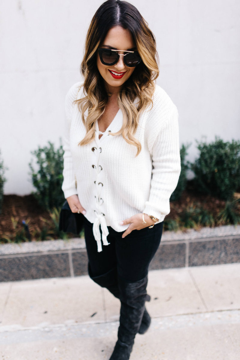 lace up sweater with Chicwish