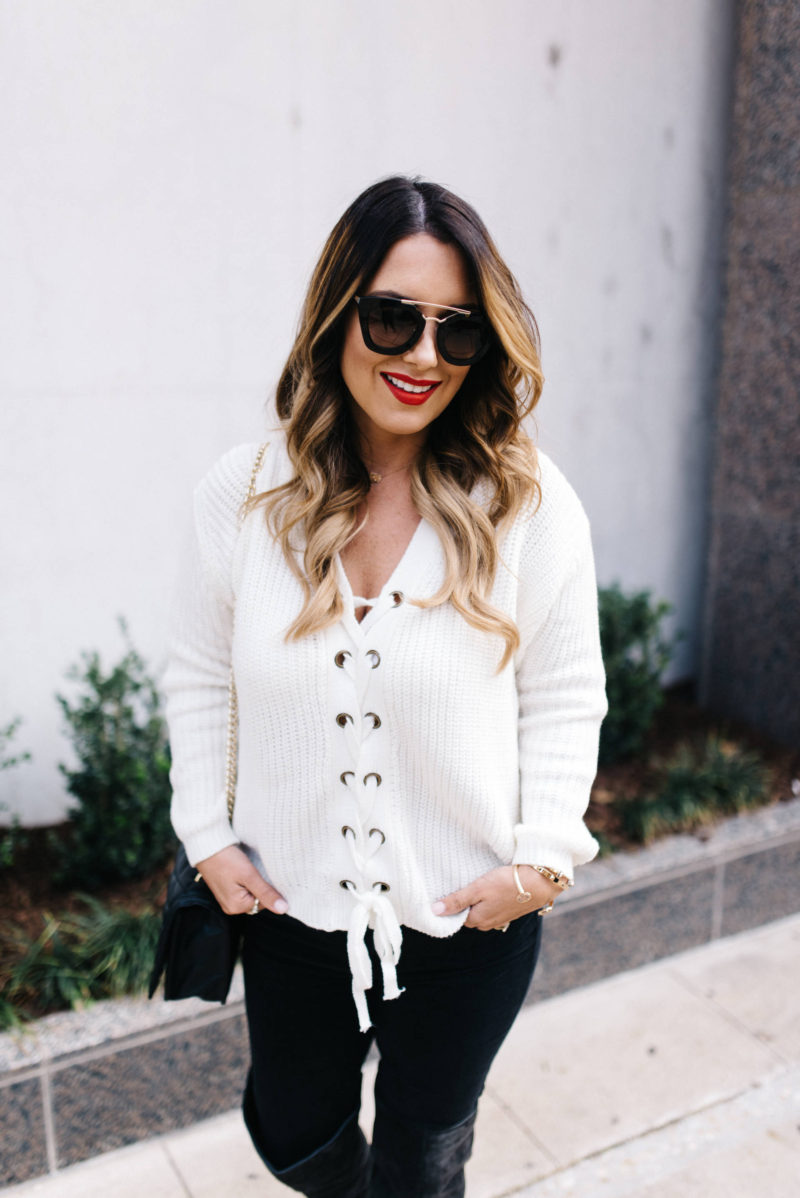 lace up sweater with Chicwish
