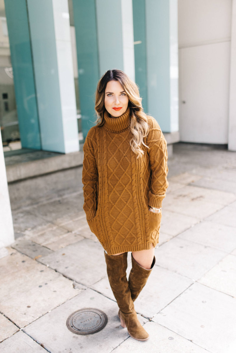 how to rock the classic cable knit sweater dress