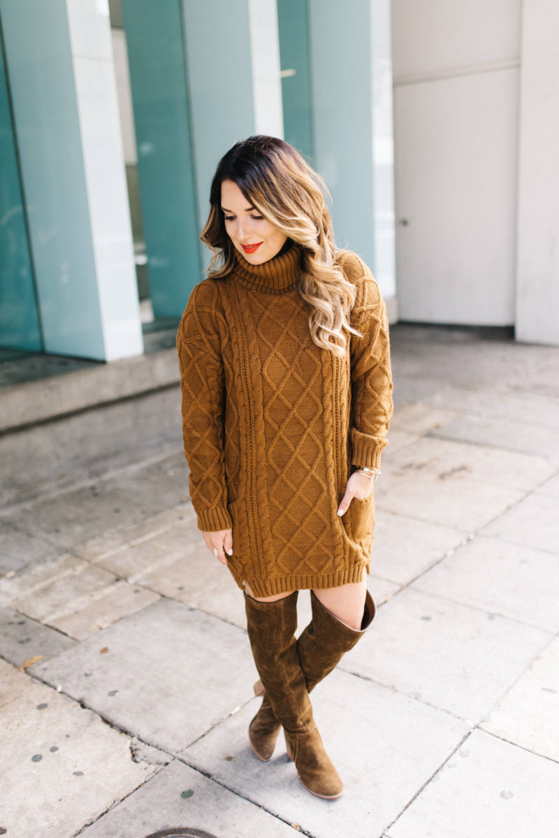how to rock the classic cable knit sweater dress