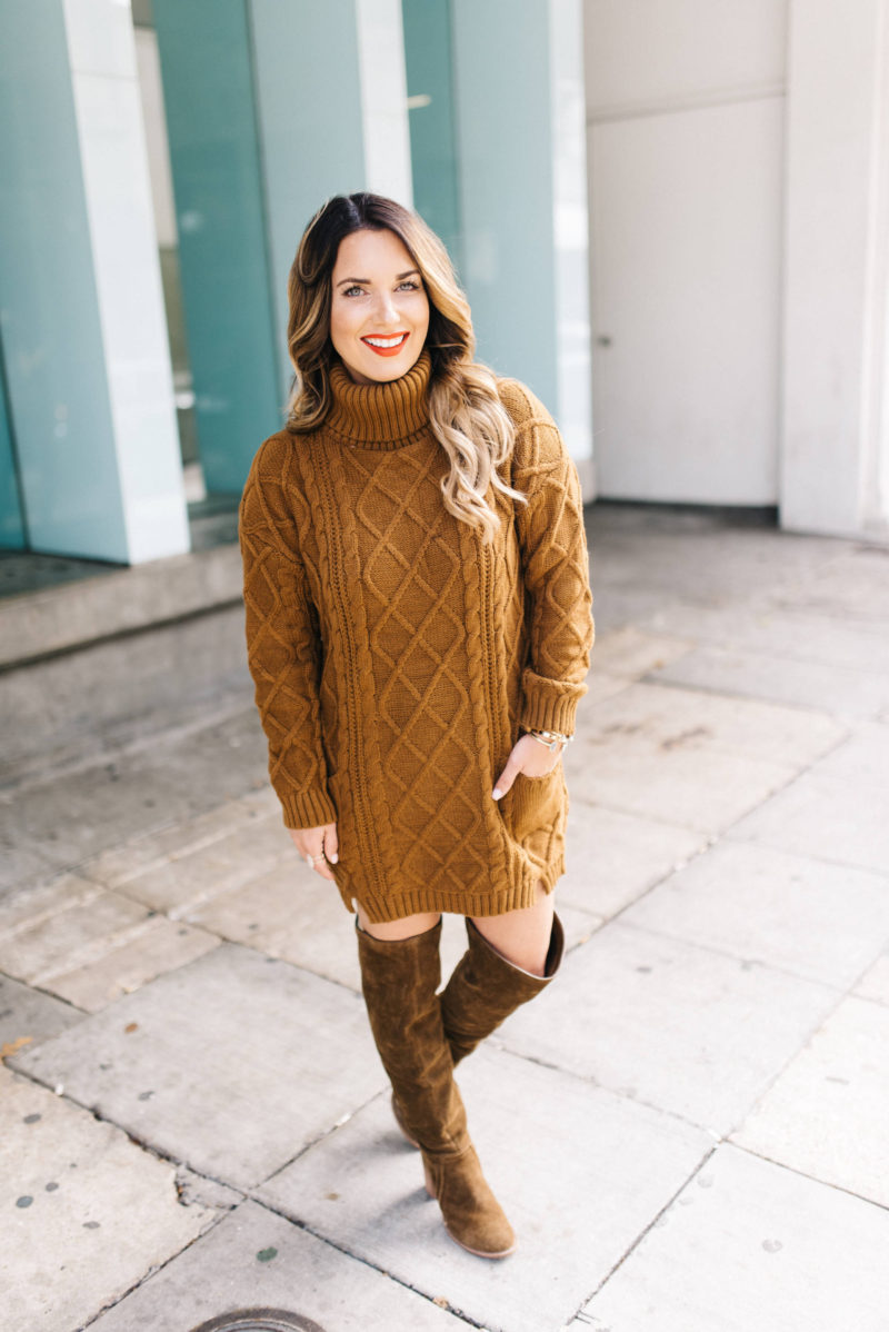 how to rock the classic cable knit sweater dress