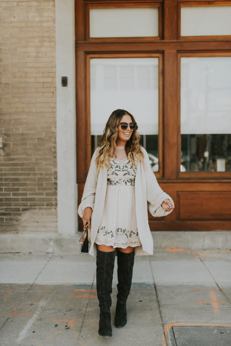 PERFECT NEUTRAL OUTFIT FOR FALL AND WINTER. EMBROIDERED DRESS AND BOOTIES ON MAJOR REPEAT THIS SEASON. 