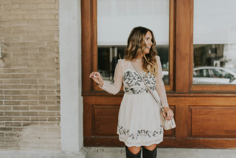 PERFECT NEUTRAL OUTFIT FOR FALL AND WINTER. EMBROIDERED DRESS AND BOOTIES ON MAJOR REPEAT THIS SEASON. 