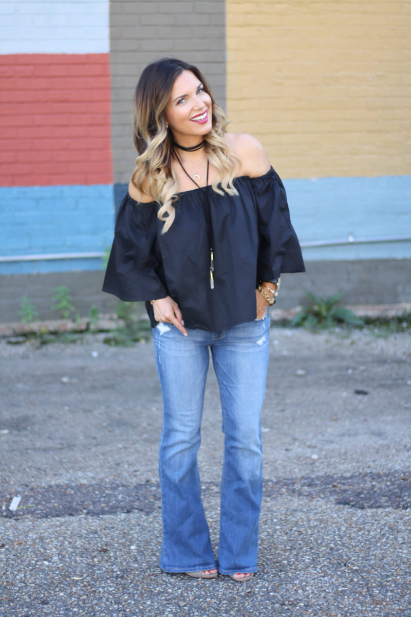 Off the shoulder top transitioning into fall