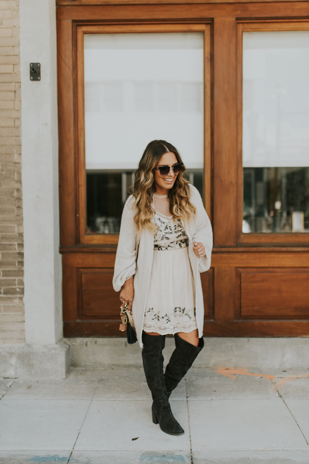 PERFECT NEUTRAL OUTFIT FOR FALL AND WINTER. EMBROIDERED DRESS AND BOOTIES ON MAJOR REPEAT THIS SEASON.