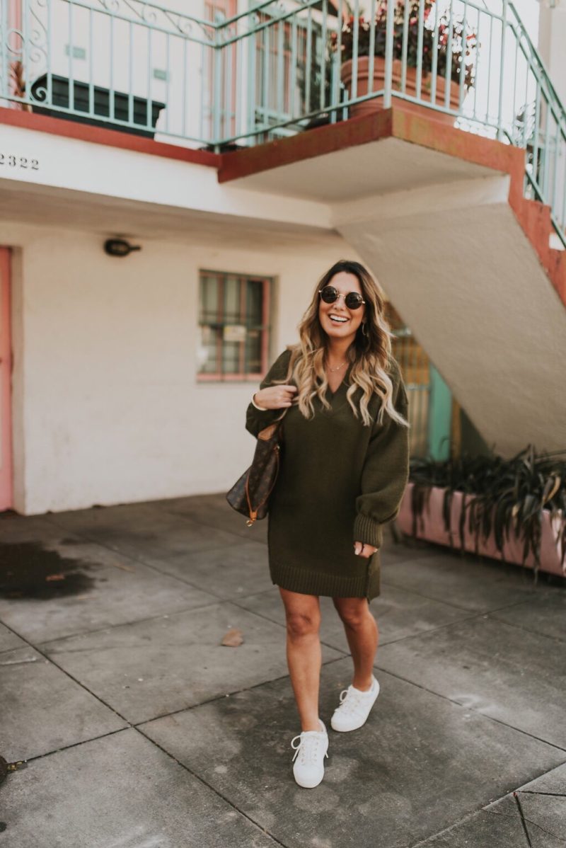 Sweater dress cheap with tennis shoes