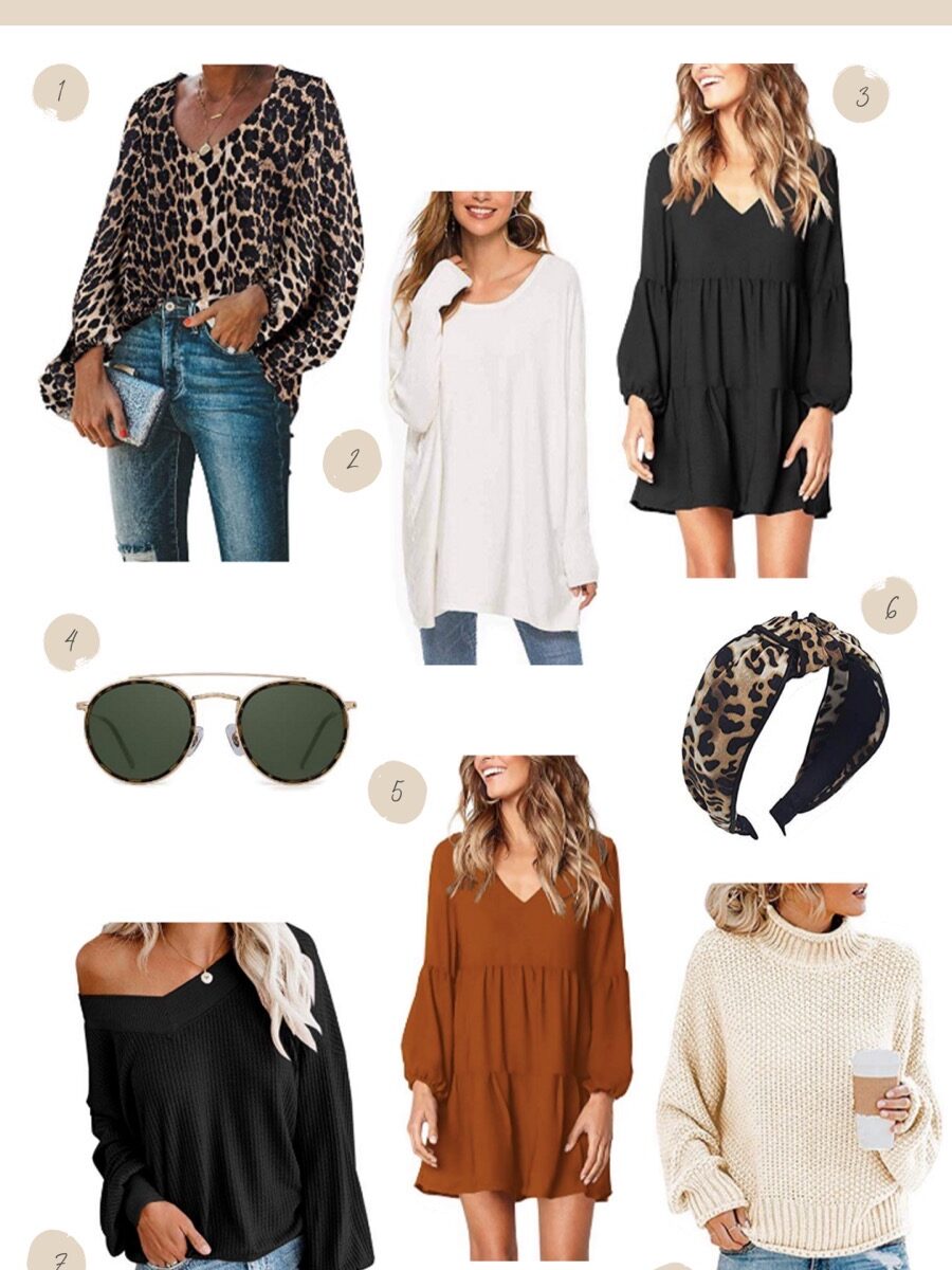 FALL FAVORITES FROM AMAZON ALL UNDER $30. LEOPARD PRINT AND COMFORTABLE SWEATERS ARE MY GO TO FOR FALL STYLE. SHARING SOME RAYBAN DUPES TOO.