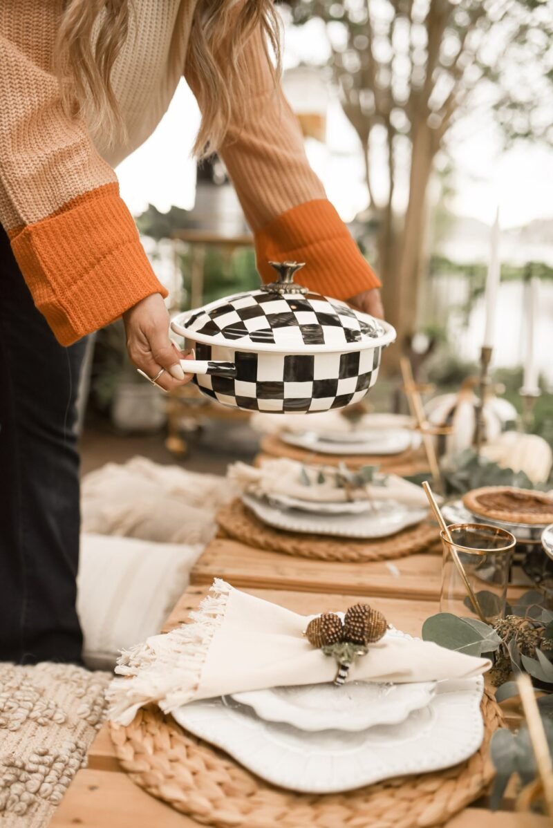 I wanted to give you a peek at how I styled my key pieces in my house after the backyard party. Each item pairs perfectly with all of my boho decor in our home. See more on the blog for friendsgiving ideas.