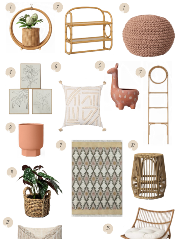 BUDGET FRIENDLY HOME DECOR FINDS from Target that are on trend. Throw pillows, rug, rattan shelves, and more are on the blog.