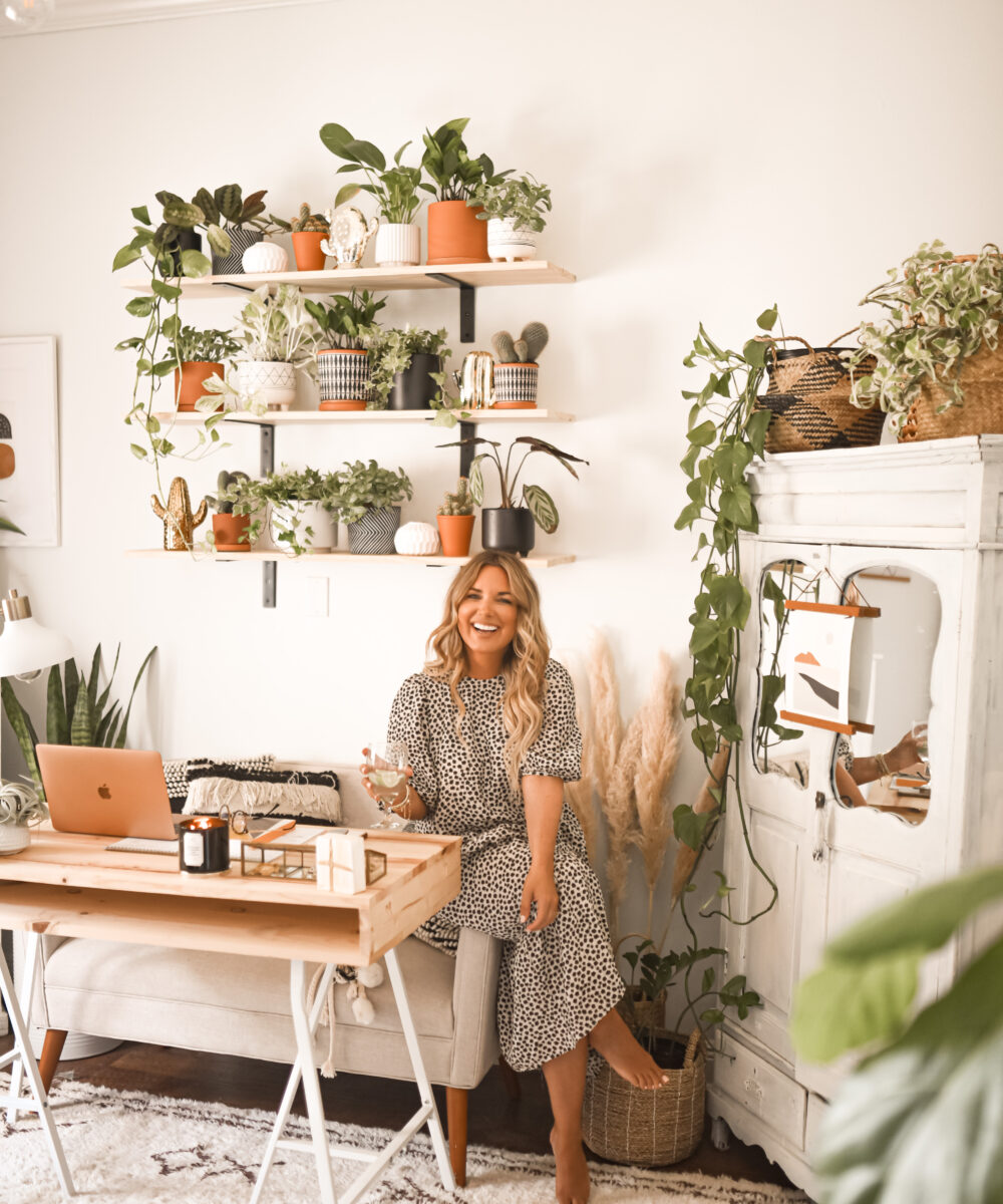 My boho style office on a budget. Amazon home finds from plants to baskets to rugs.