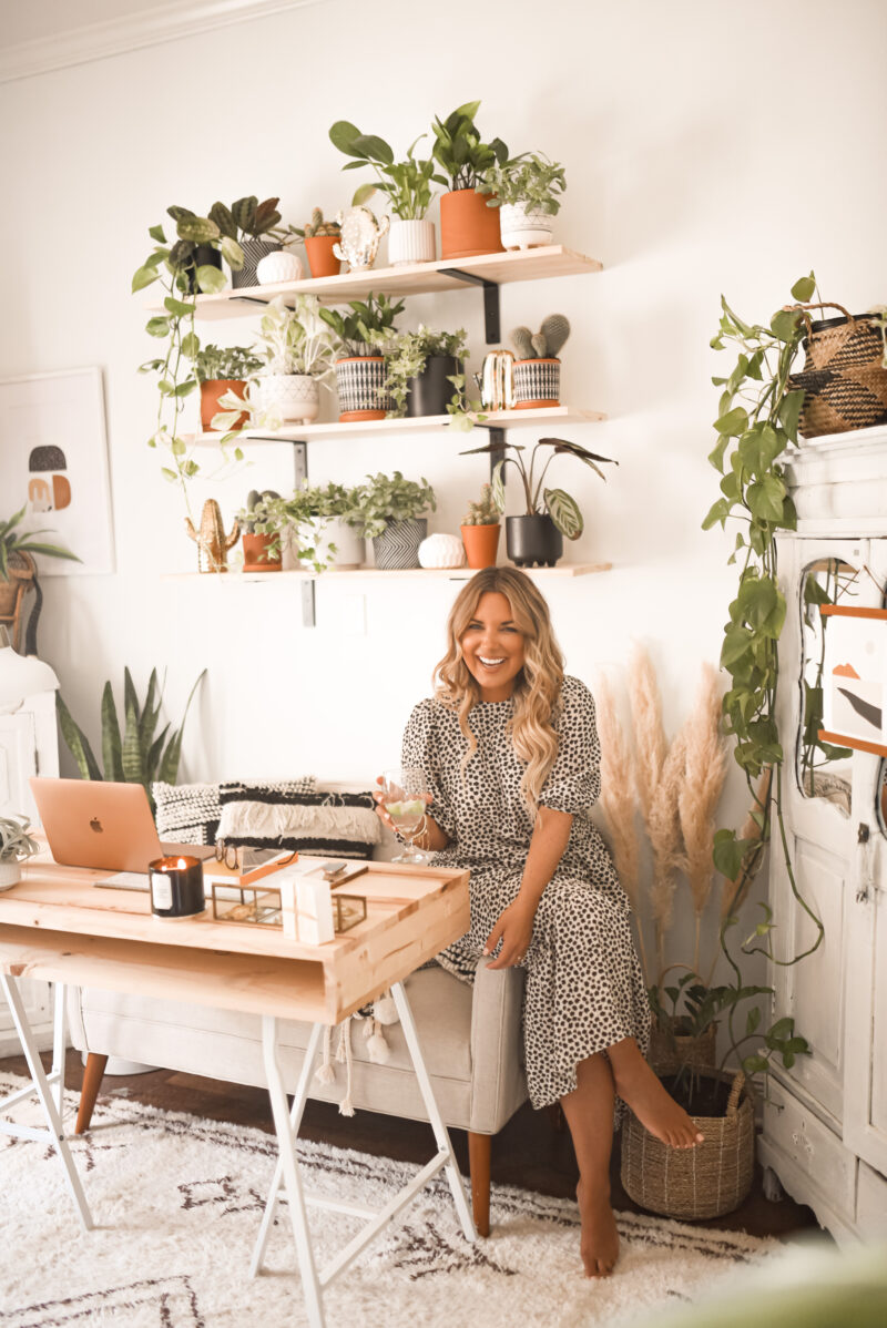My boho style office on a budget. Amazon home finds from plants to baskets to rugs.